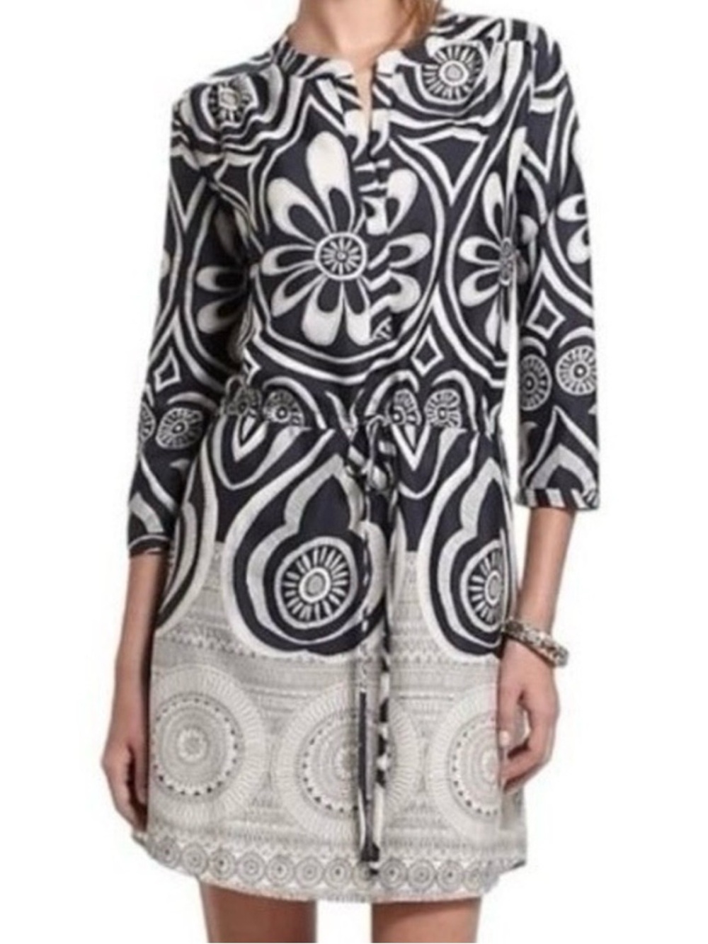 Anthropologie Maeve Gregarious Garden Satin Shirtdress M Geo Print Indie Modest